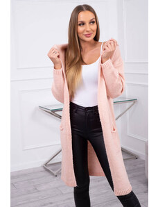 K-Fashion Svetr s kapucí a kapsami hladký pudrově růžový