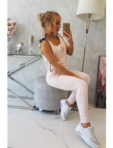 K-Fashion Kalhoty/oblek s nápisem selfie powder pink
