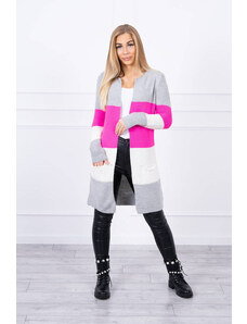 K-Fashion Šedý+růžový neonový pruhovaný svetr