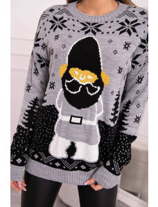 K-Fashion Vánoční svetr se Santa Clausem šedý