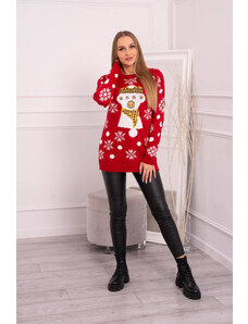 K-Fashion Vánoční svetr s medvídkem červený
