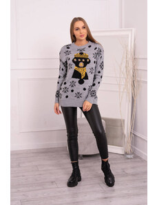 K-Fashion Vánoční svetr s medvídkem šedý