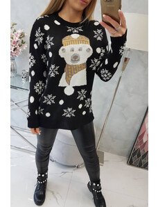 K-Fashion Vánoční svetr s medvídkem černý