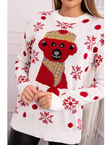 K-Fashion Vánoční svetr s medvídkem v barvě ecru