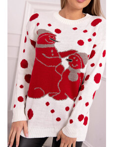 K-Fashion Vánoční svetr se sněhuláky v barvě ecru