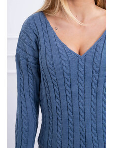 K-Fashion Pletený svetr s véčkovým výstřihem z džínoviny
