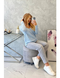 K-Fashion Pletený svetr s výstřihem do V modrý