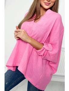 K-Fashion Mušelínová halenka s ohrnutými rukávy tmavě růžová