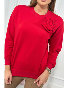 K-Fashion Bavlněná halenka s ozdobnou květinou červený