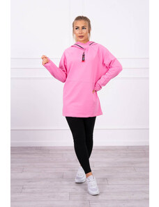 K-Fashion Světle růžová tunika na zip s kapucí Oversize