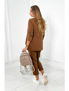 K-Fashion Elegantní sako s kalhotami zavázanými vpředu cappucino