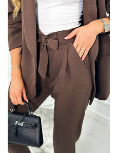 K-Fashion Elegantní sako s kalhotami zavázanými vpředu mocca