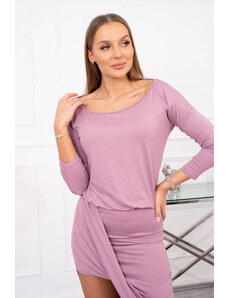 K-Fashion Asymetrické šaty s 3/4 rukávy, tmavě růžové
