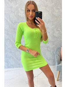 K-Fashion Šaty s knoflíkovým výstřihem zelené neonové