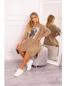 K-Fashion Šaty s potiskem a rozšířenou spodní částí camel