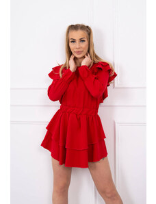 K-Fashion Šaty se svislými volány červené
