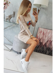 K-Fashion Šaty s potiskem Honey girl béžové