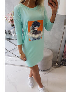 K-Fashion Šaty s 3D grafikou, mátová krajka