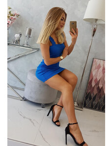 K-Fashion Chrpově modré šaty bez ramínek s volánkem