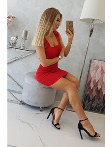 K-Fashion Šaty bez ramínek s volánkem červené