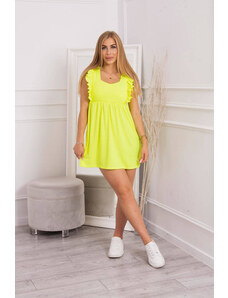 K-Fashion Šaty s volánky na bocích žluté neonové barvy