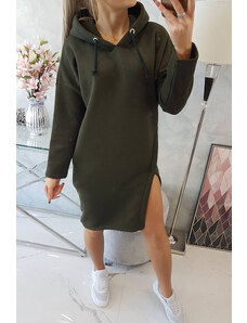 K-Fashion Šaty s kapucí a bočním rozparkem v barvě khaki