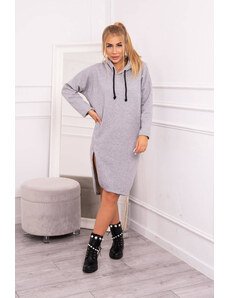 K-Fashion Šaty s kapucí a bočním rozparkem šedé