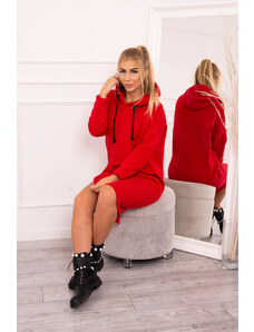 K-Fashion Šaty s kapucí a bočním rozparkem červené