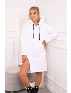 K-Fashion Šaty s kapucí a bočním rozparkem bílé
