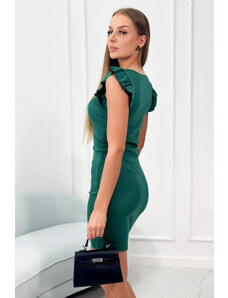 K-Fashion Šaty s nařasenými rukávy zelené