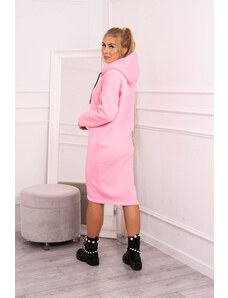 K-Fashion Šaty s kapucí a bočním rozparkem růžové