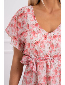 K-Fashion Květinové šaty s vázáním v pase, pudrově růžové