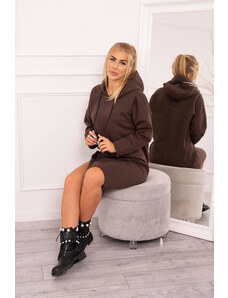 K-Fashion Šaty s kapucí a bočním rozparkem hnědé