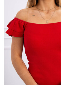K-Fashion Pruhované nařasené šaty v červené barvě