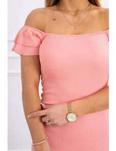 K-Fashion Žebrované šaty s volánky v meruňkové barvě