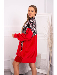 K-Fashion Velurové šaty s leopardím potiskem červené