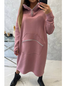 K-Fashion Zateplené šaty s kapucí tmavě růžové