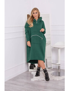 K-Fashion Zateplené šaty s kapucí tmavě zelené