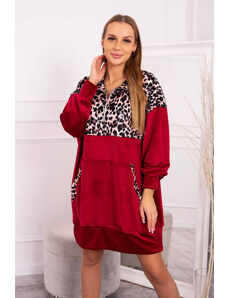 K-Fashion Velurové šaty s leopardím potiskem vínové barvy