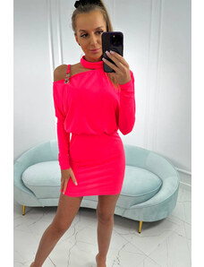 K-Fashion Šaty se zdobením na ramenou růžové neonové