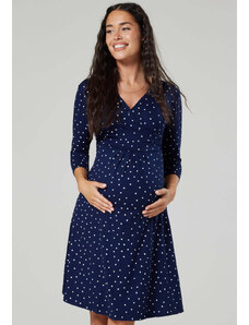 Těhotenské a kojící šaty Happy Mama tmavě modré s puntíky