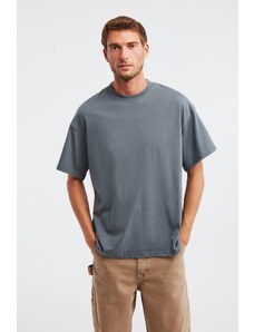 GRIMELANGE Jett Men's Oversize Fit 100% Cotton Thick Textured Light Gray T-shirt