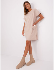Fashionhunters Béžové basic mikinové šaty s krátkým rukávem