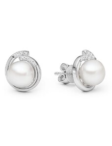 Gaura Pearls Stříbrné náušnice s bílou perlou Marcella, stříbro 925/1000