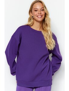 Trendyol Purple Oversize/Comfortable fit Basic Crew Neck Thick/Polarized Knitted Sweatshirt