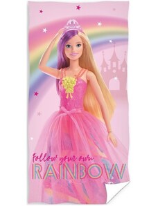 Carbotex Dívčí plážová osuška Barbie - Follow Your Own Rainbow - 100% bavlna - 70 x 140 cm