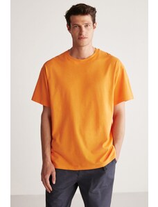 GRIMELANGE Jett Men's Oversize Fit 100% Cotton Thick Textured Orange T-shirt