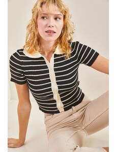 Bianco Lucci Women's Striped Short Sleeve Blouse