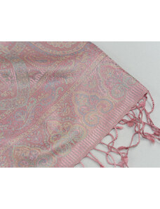 Hedvábná šála Jamawar velká - Světle růžová s ornamenty