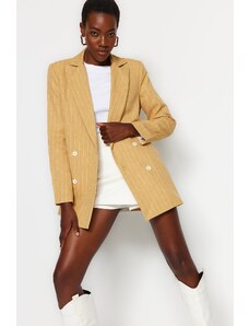 Trendyol Camel Regular Lined Double Breasted Closure Striped Woven Blazer Jacket